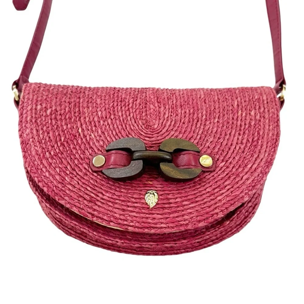 Helen Kaminski Raffia and Leather Shoulder Bag Raspberry